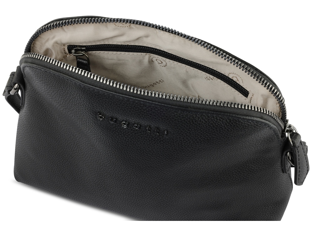 Сумка наплечная женская BUGATTI Bella, чёрная, воловья кожа/полиэстер, 23х8х17 см-5