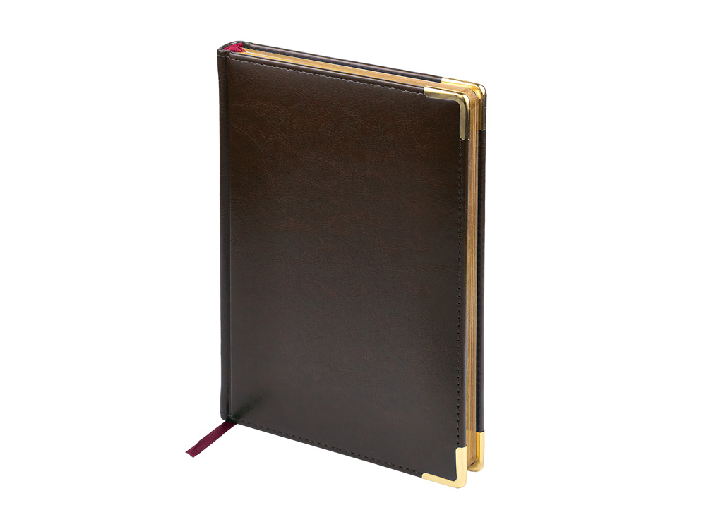Ежедневник недатированный А5 Sidney Nebraska, коричневый (золотой обрез, золотые уголки)-0