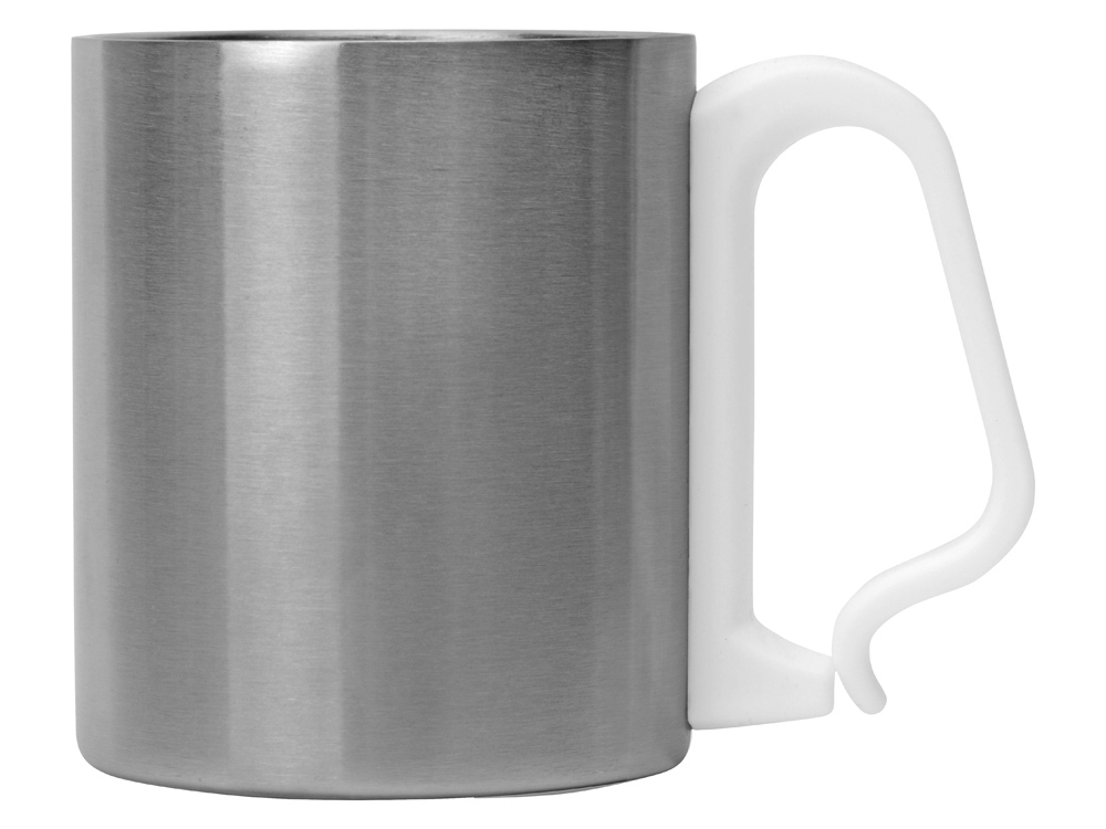 Стальная кружка Climber с пластиковой ручкой, серебристый/белый-2