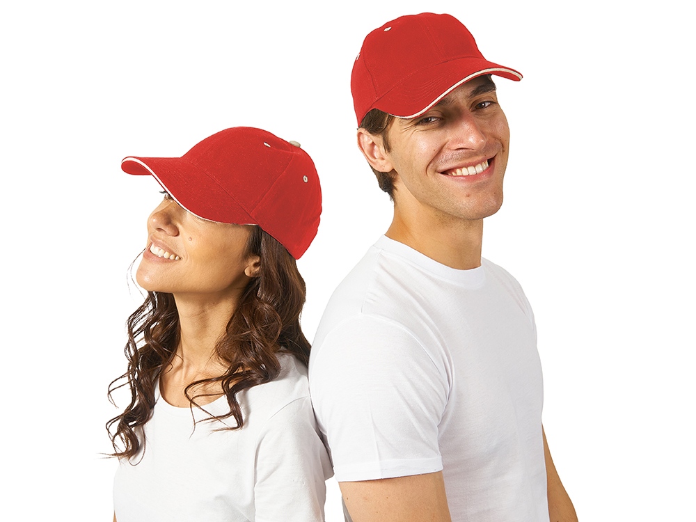 Бейсболка New Castle 6-ти панельная, красный/натуральный-0