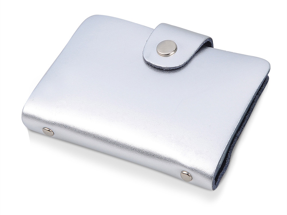 Визитница на 26 визиток, серебристая-0