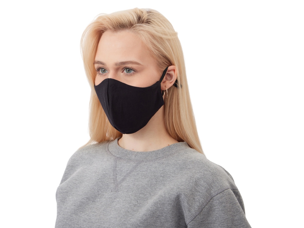 Маска для лица многоразовая с фиксаторами, черная-2