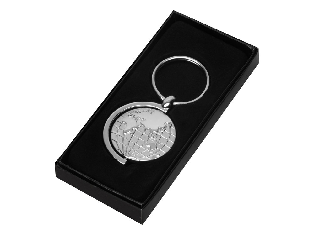 Брелок с глобусом, вращающимся внутри кольца, серебристый-5