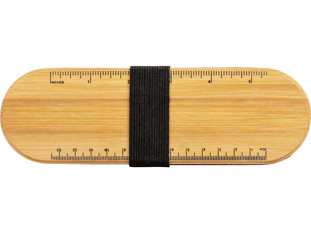 Пенал с линейкой и подставкой для телефона из бамбука Haruki, серый-3