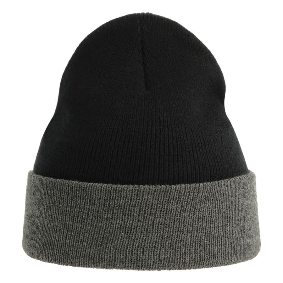 Шапка вязаная двойная Wind с отворотом, серый, черный-1