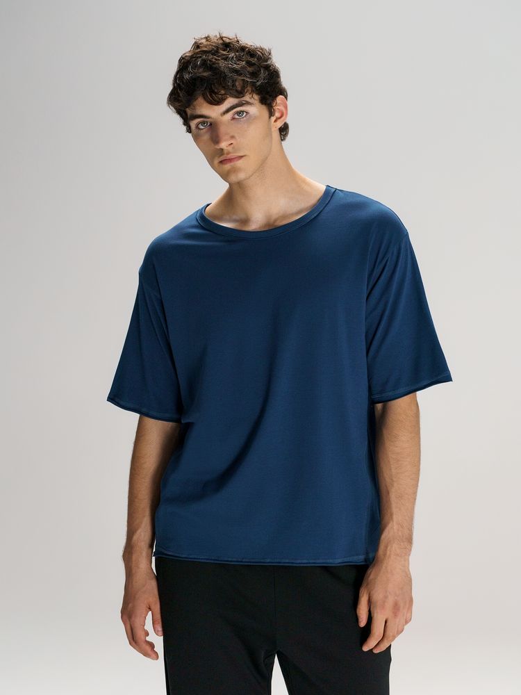 Футболка оверсайз унисекс Vozduh, темно-синяя-5
