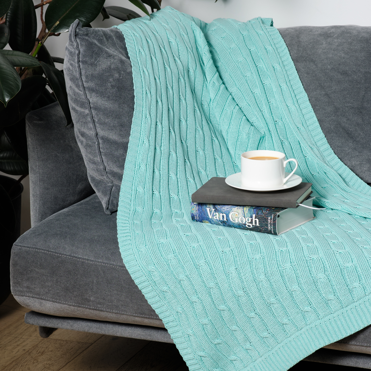 Плед Фадо (Fado) вязаный, аква (без подарочной коробки)-8