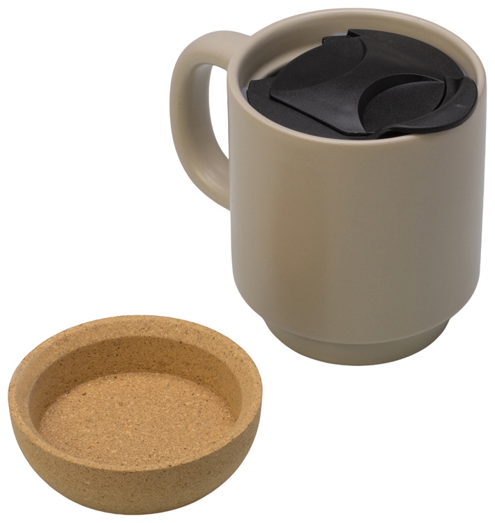 Кружка Denpasar с пробковым дном и крышкой, цветная с двух сторон, бежевый-2