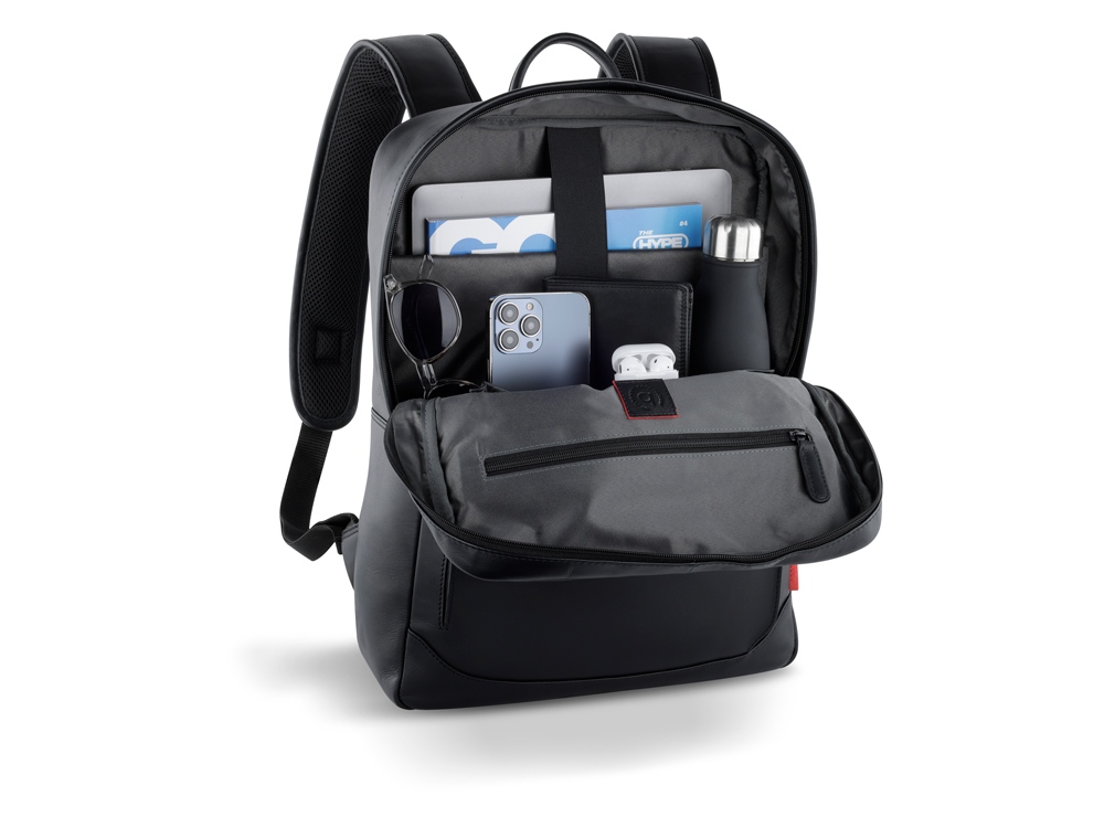 Рюкзак мужской BUGATTI Clark, чёрный, воловья кожа/полиэстер, 30х10х40 см, 12 л-4