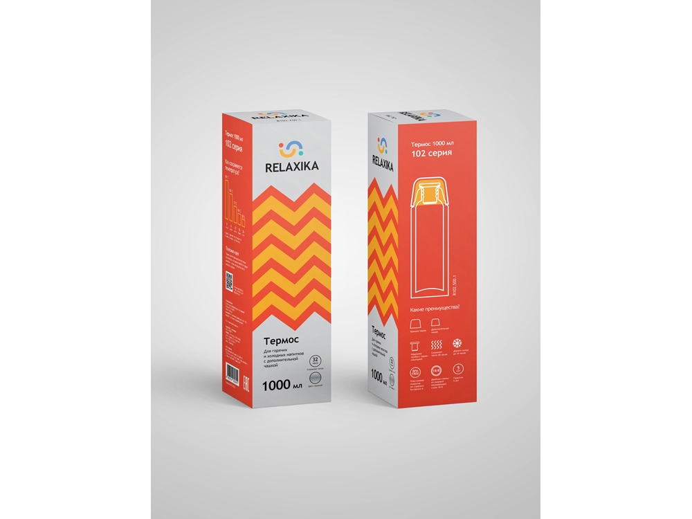 Термос Relaxika 102, 2 чашки, 1000 мл, стальной-20