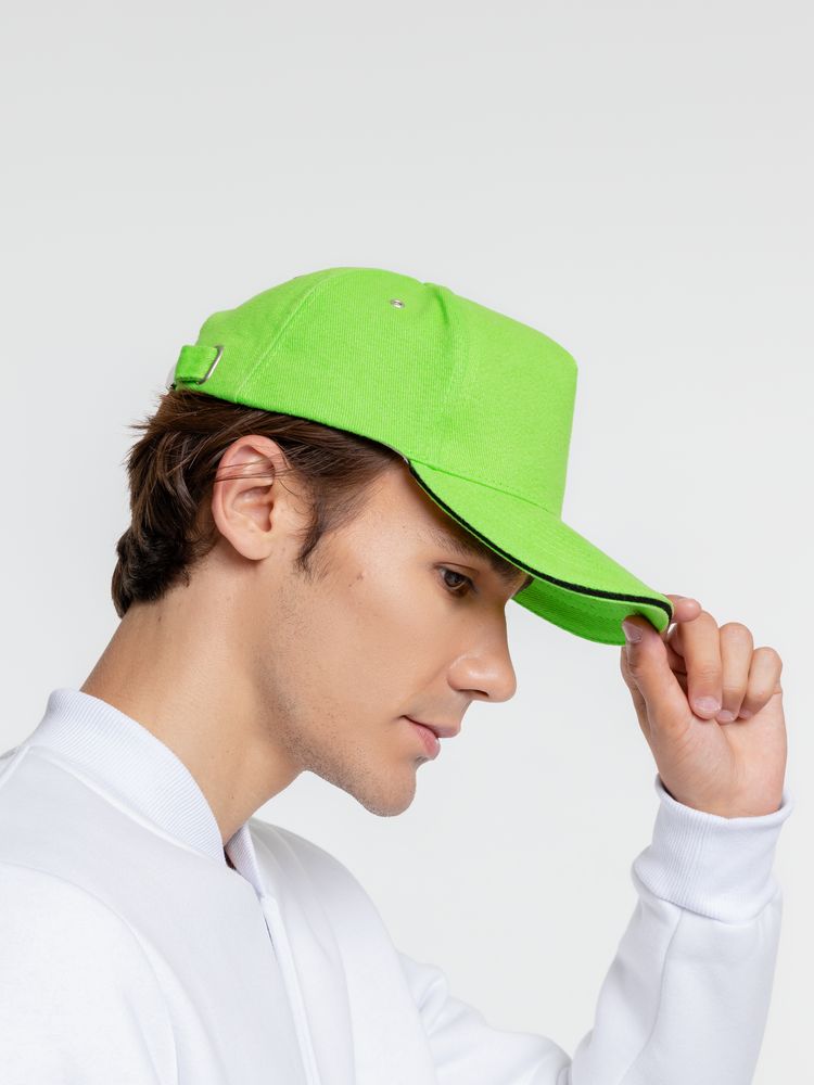 Бейсболка Classic, зеленое яблоко с черным кантом-2