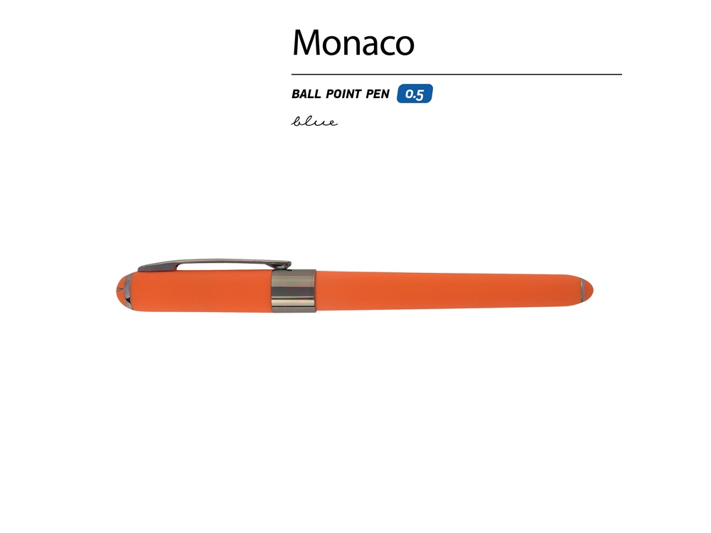 Ручка пластиковая шариковая Monaco, 0,5мм, синие чернила, оранжевый/вороненая сталь-1