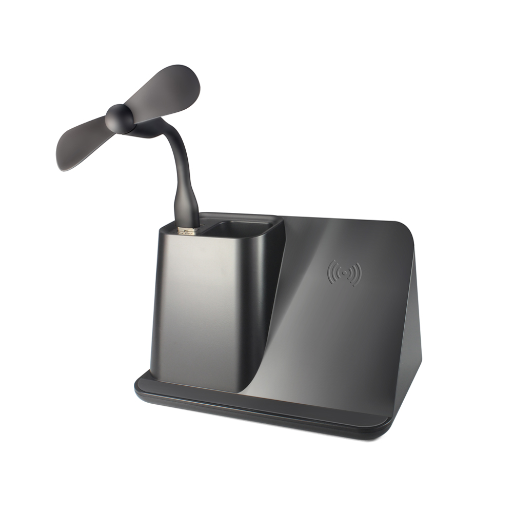 Настольный органайзер Mercury c беспроводной зарядкой и вентилятором, Черный-2