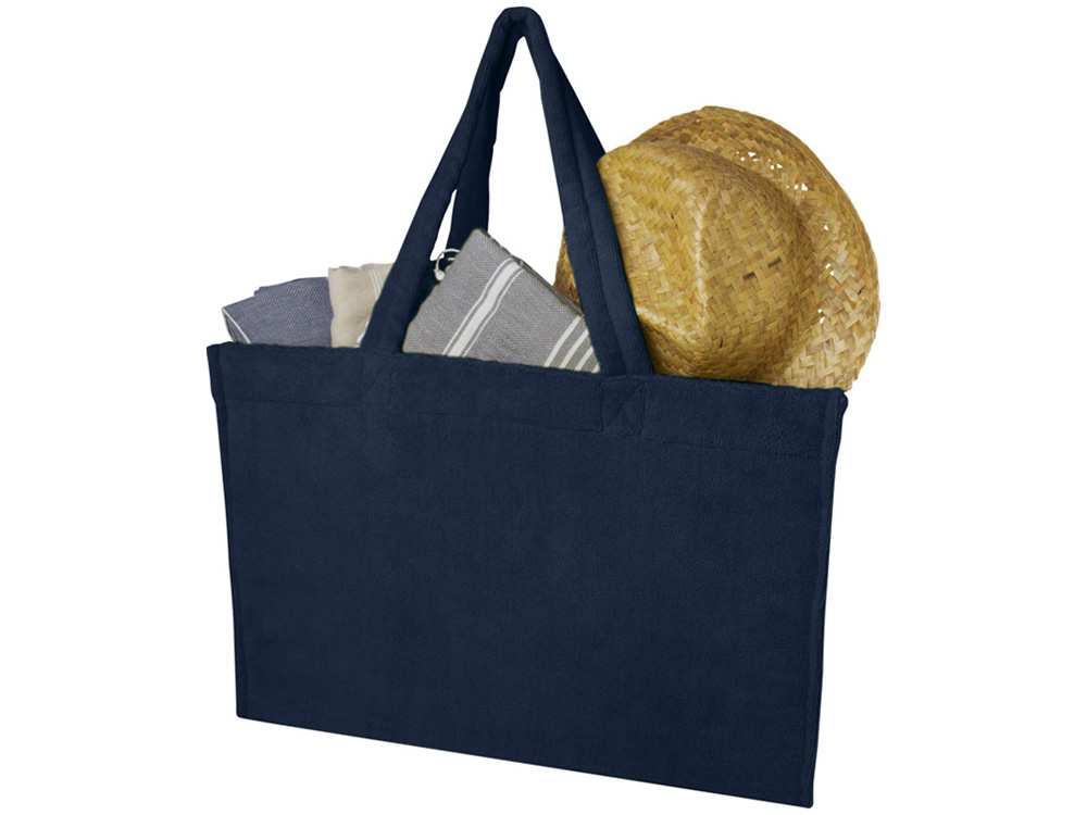 Пляжная эко-сумка Siam объемом 13 л из переработанной махровой ткани, сертифицированной GRS - Темно - синий-2