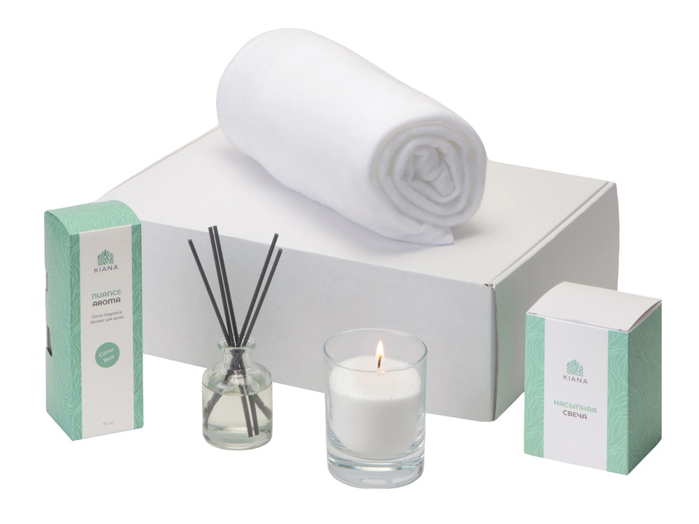 Подарочный набор White light 2.0 с пледом, диффузором, насыпной свечой-1