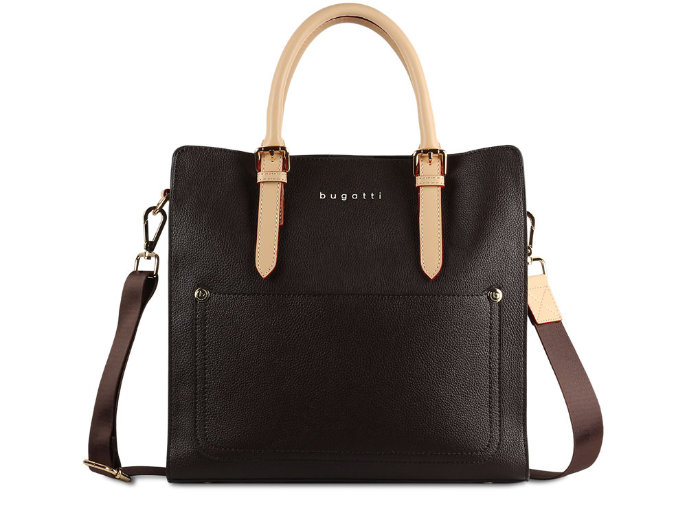 Сумка-портфель женская BUGATTI Ella, тёмно-коричневая, полиуретан, 30х11,5х28 см-1