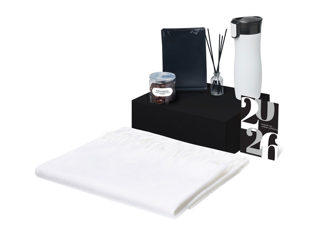 Подарочный набор с палантином и термокружкой, белый-1