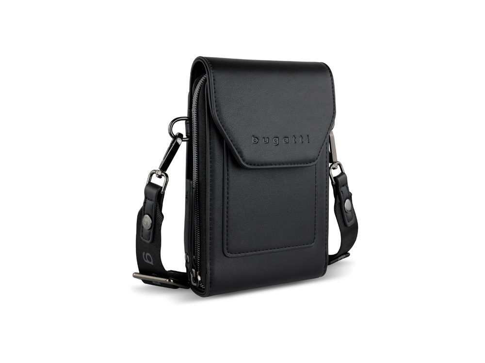 Сумка наплечная BUGATTI Almata, чёрная, полиуретан, 11х4х19 см-0