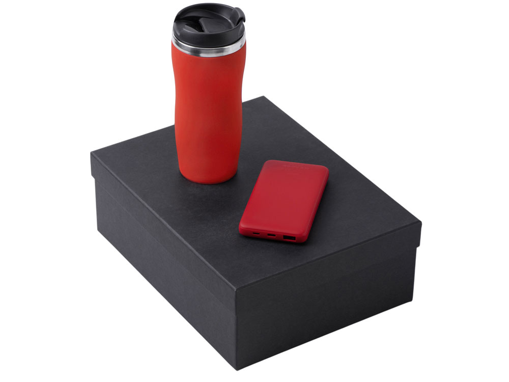 Подарочный набор c вакуумной термокружкой и повербанком С2, красный-0