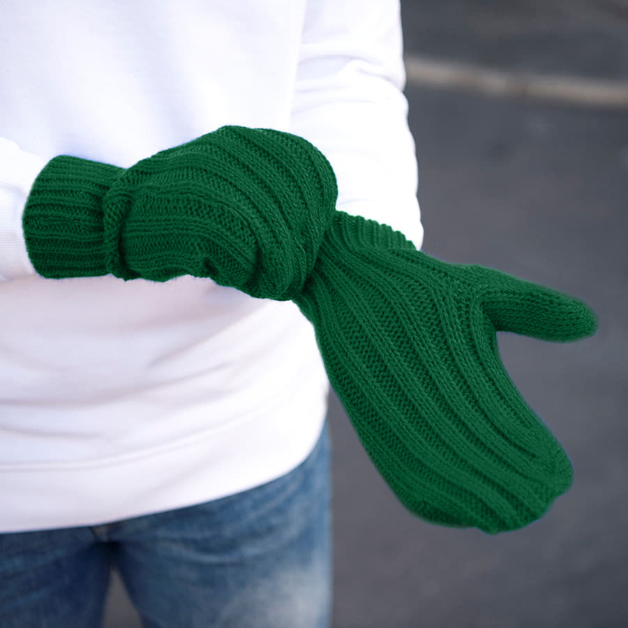 Варежки вязаные НАСВЯЗИ© шерсть/акрил, темно-зелёный-3