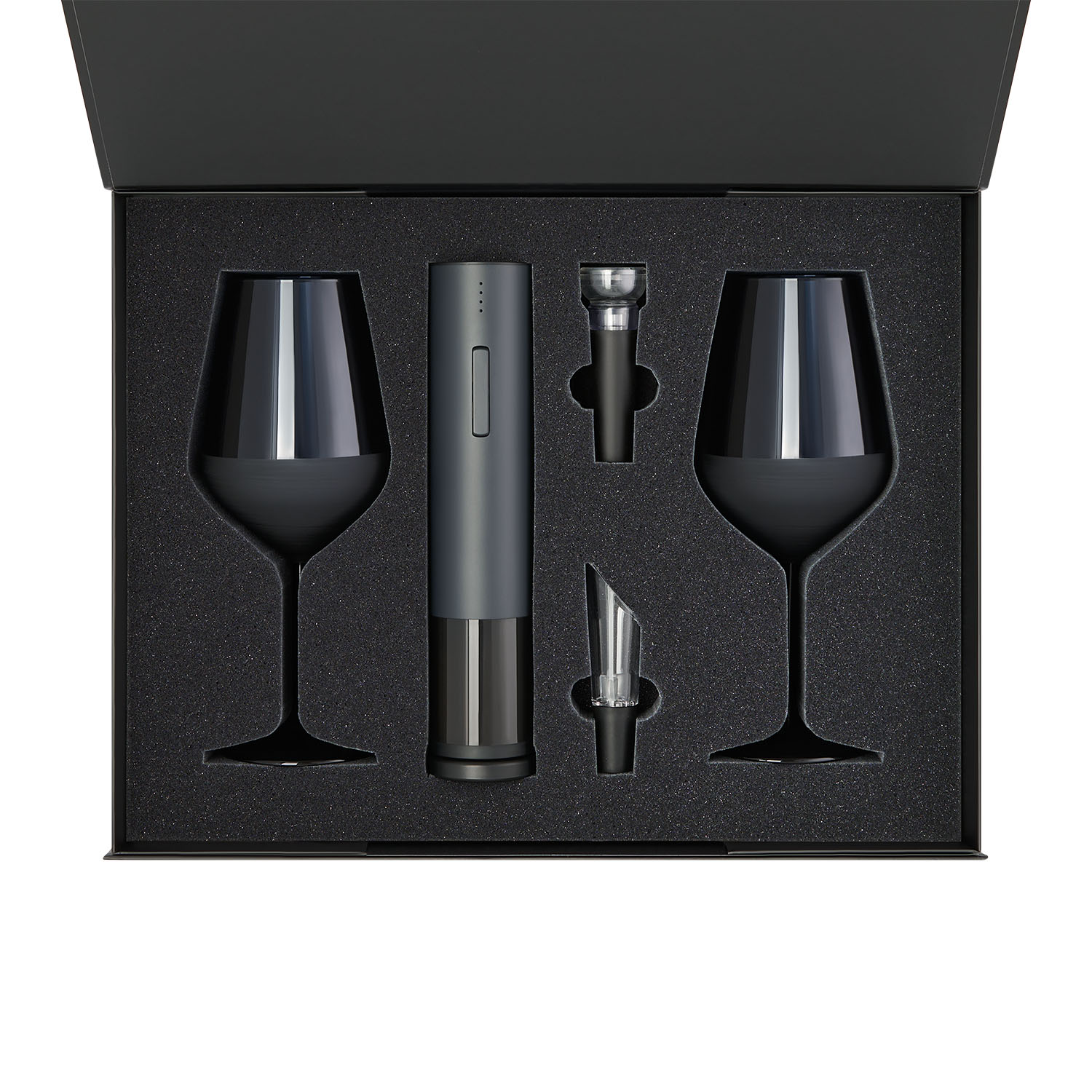 Подарочный набор 2 бокала для вина Сапфир (Sapphire) + набор для вина с электрическим штопором Сакраменто (Sacramento), в черной коробке-1