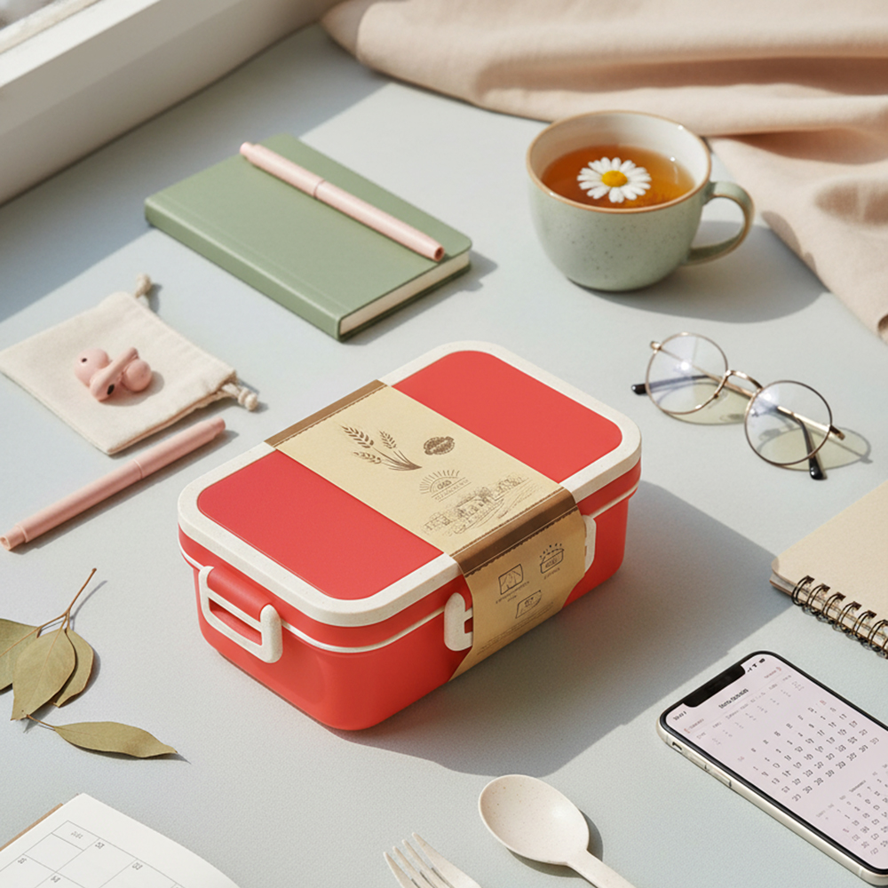 Ланчбокс (контейнер для еды) Inar из пшеничного волокна, Красный.-4