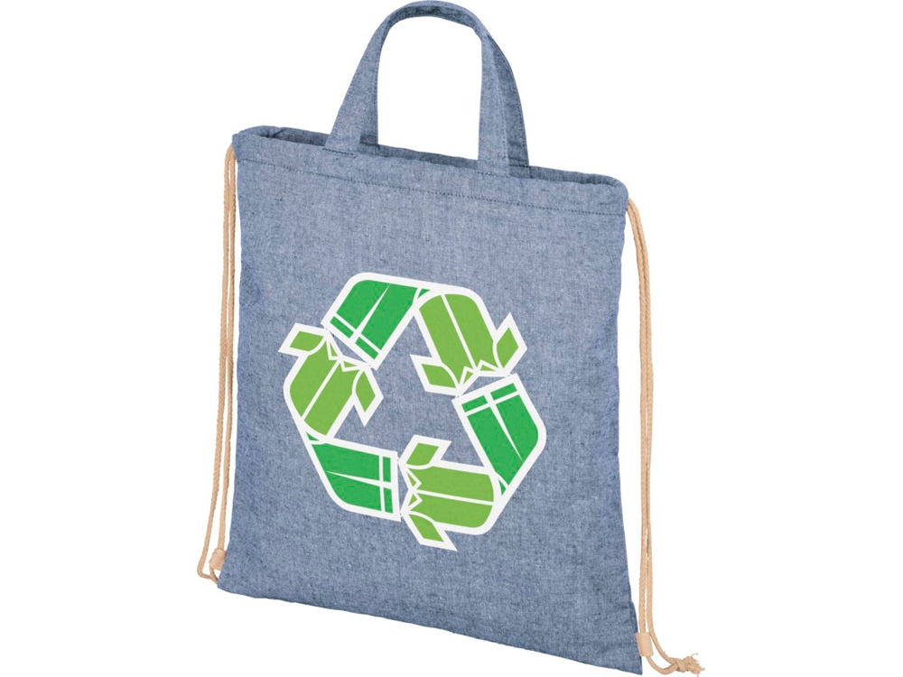 Рюкзак со шнурком Pheebs из 210 г/м2 переработанного хлопка, синий меланж-3