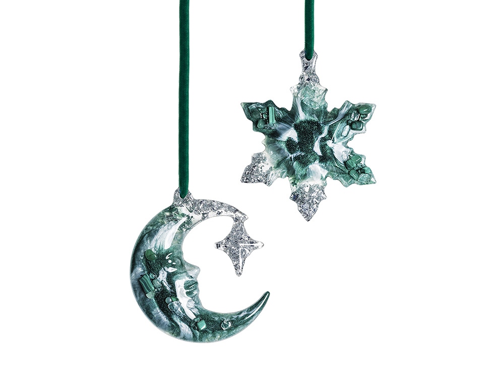 Елочные игрушки (Полумесяц+Снежинка) Авантюрин зеленый-0