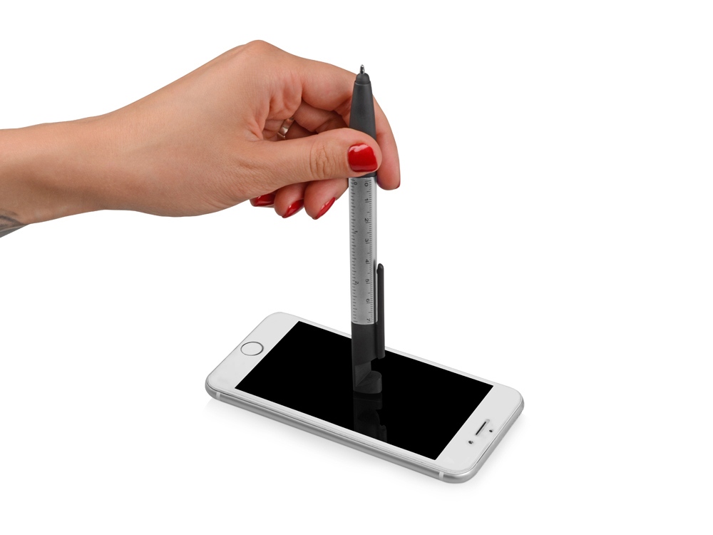 Ручка-стилус металлическая шариковая многофункциональная (6 функций) Multy, серебристый-4