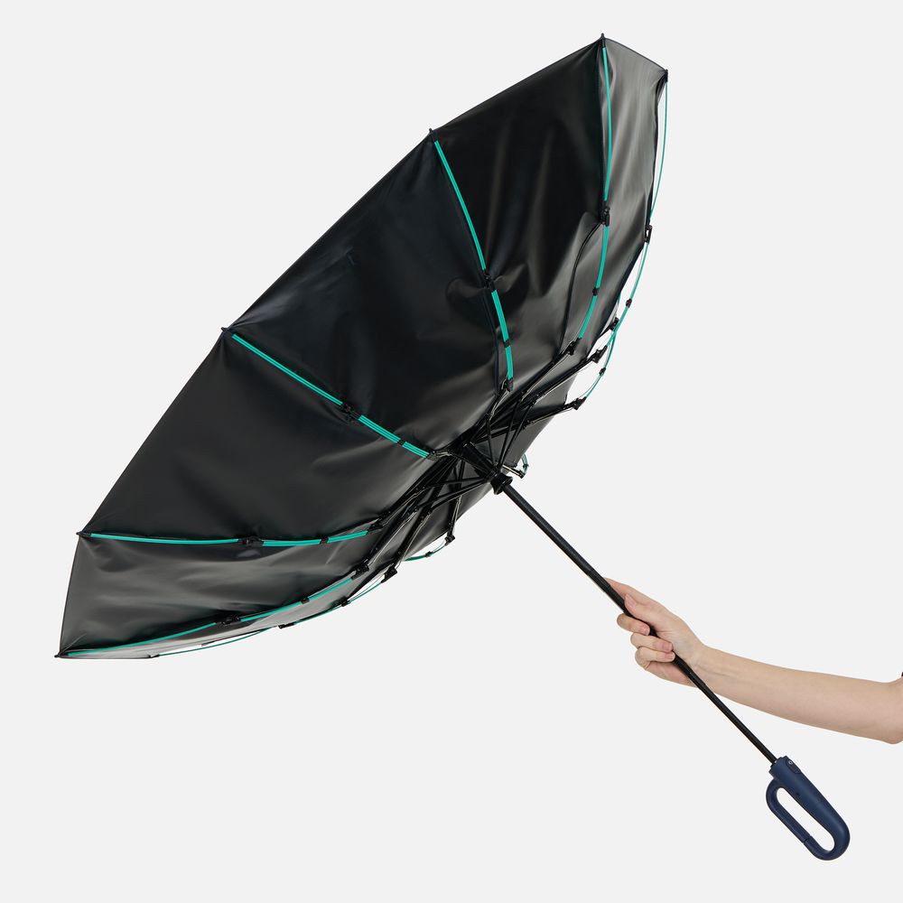 Зонт складной Skymate с УФ-защитой и ручкой-карабином, темно-синий-2