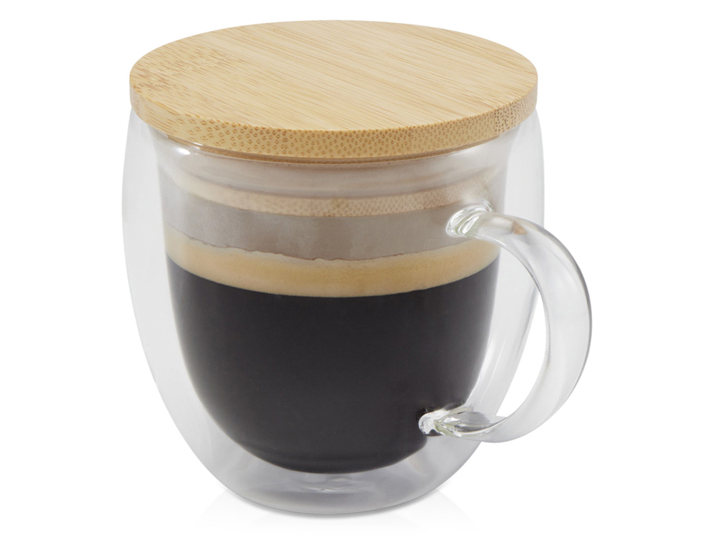 Стеклянная кружка Lenora емкостью 250 мл с бамбуковой крышкой - прозрачный-0