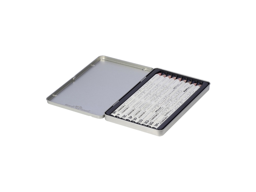 Набор чернографитовых карандашей  Sketch & Art  утолщенные,9 шт. hb-14b,  металлическая коробка с ложементом-1