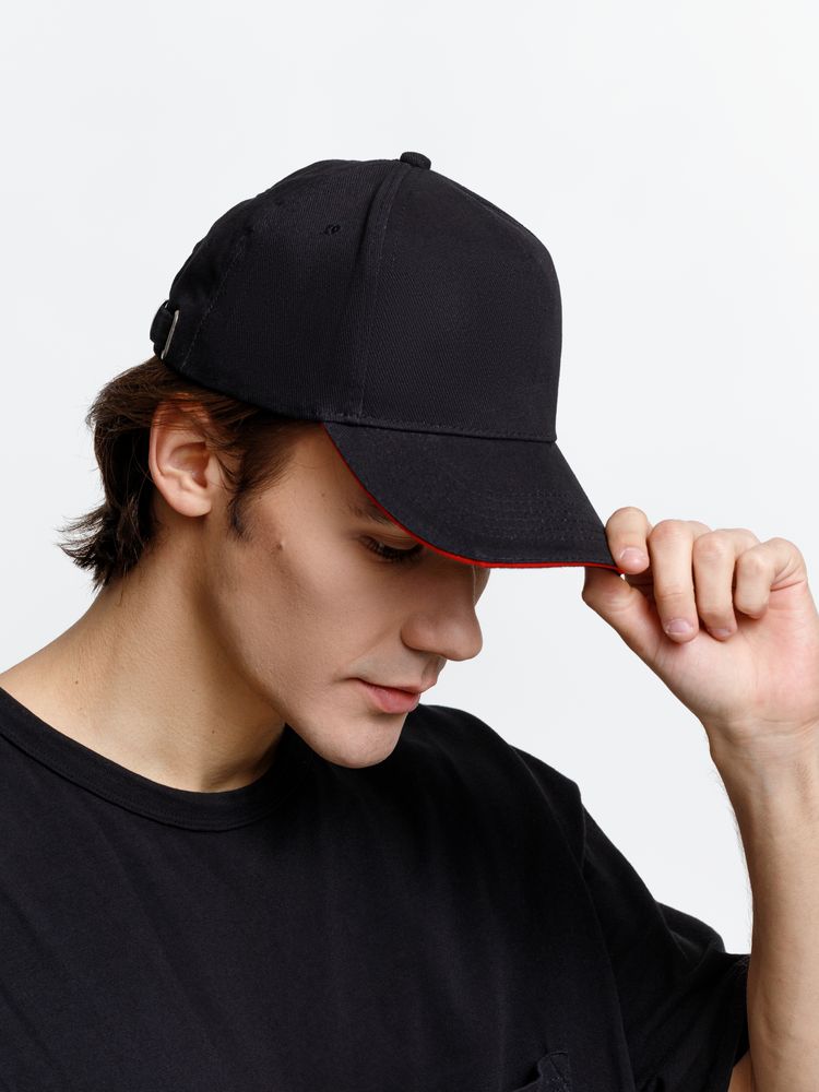 Бейсболка Long Beach, черная с красным-6