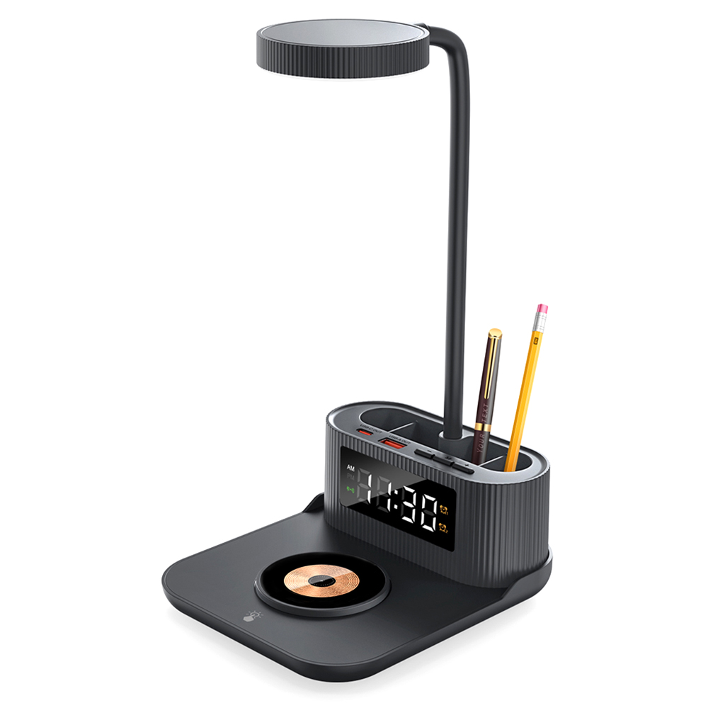 Лампа-органайзер Crolly c беспроводной зарядкой 15W, Черный-0