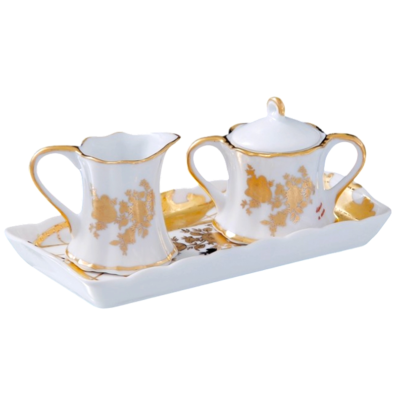 Набор &amp;quot;Мелисса&amp;quot; (молочник и сахарница на блюдце), Бело-золотой-2