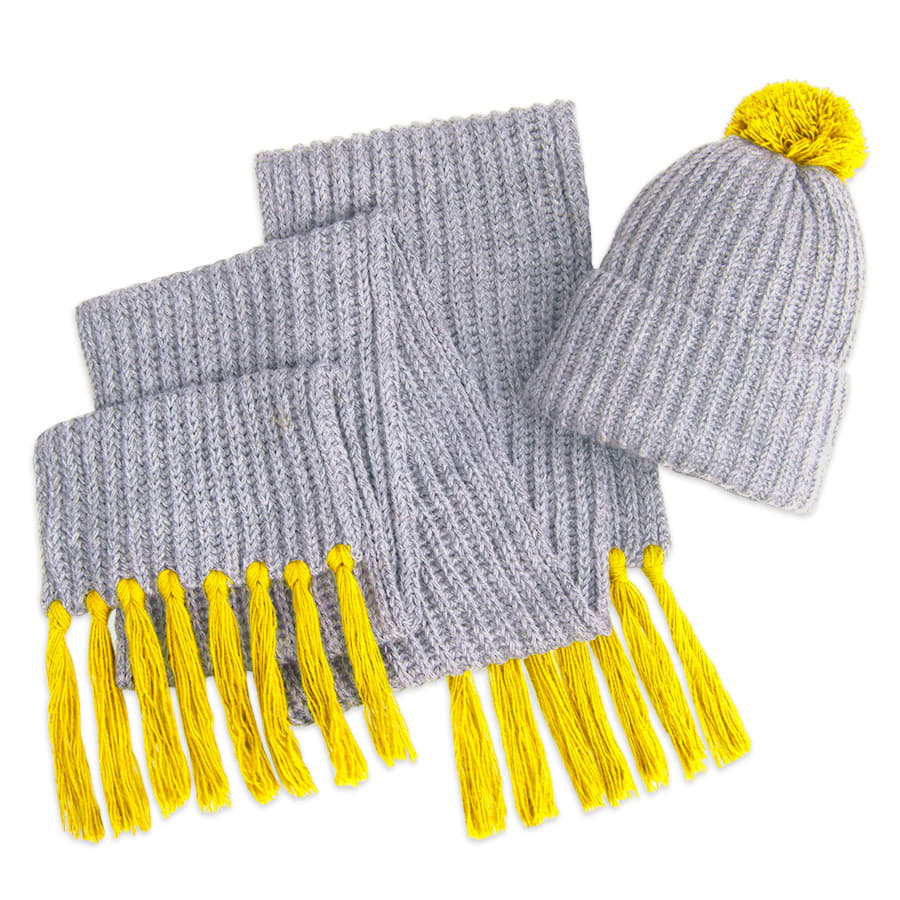Шапка и шарф GoSnow с ярким пoмпоном и кисточками, желтый-1