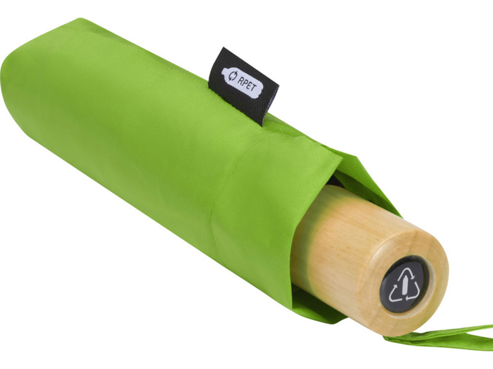 Birgit, складной ветроустойчивый зонт диаметром 21 дюйм из переработанного ПЭТ, зеленый лайм-4