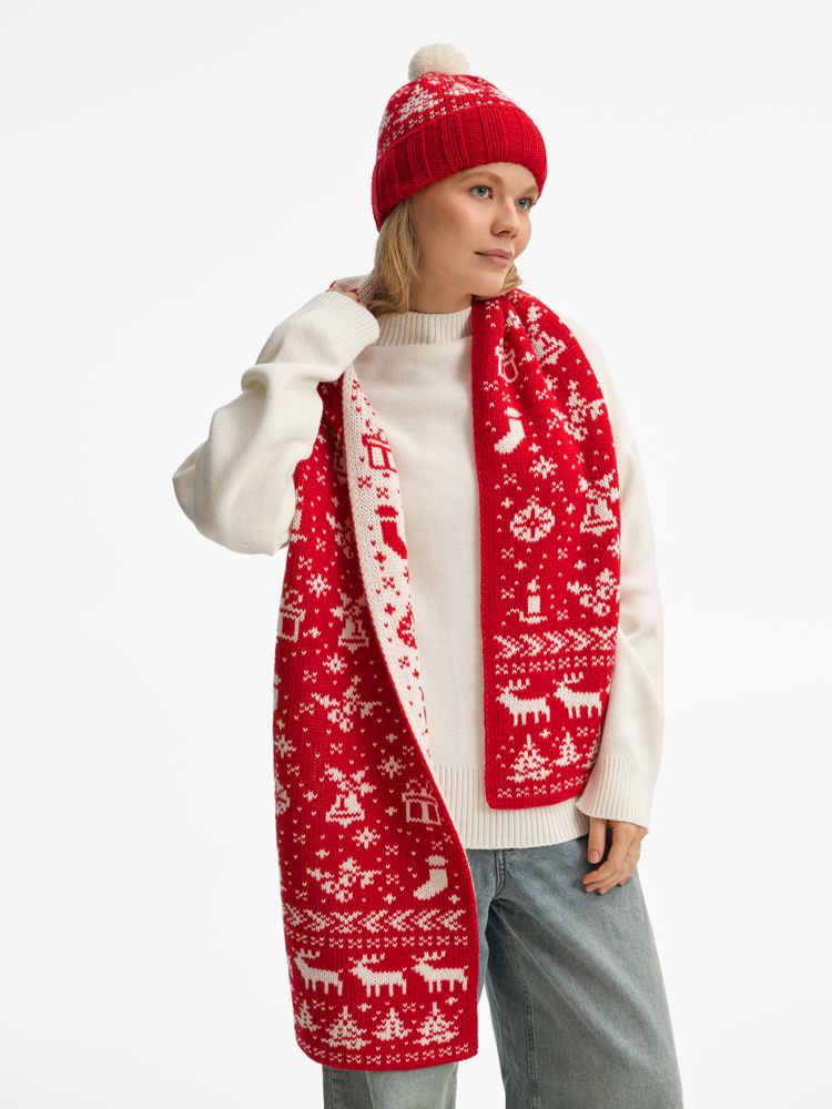 Шарф Holidale, красный с молочным-3