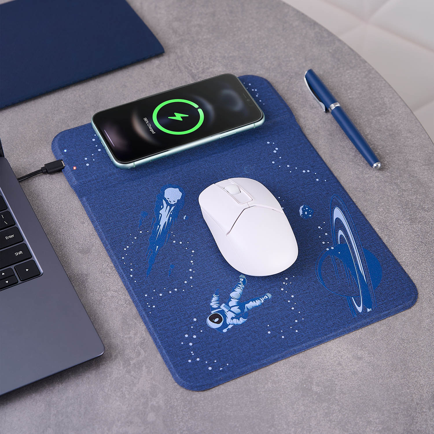 Коврик для мыши с беспроводным зарядным устройством 15W Онор (Honor), синий-10
