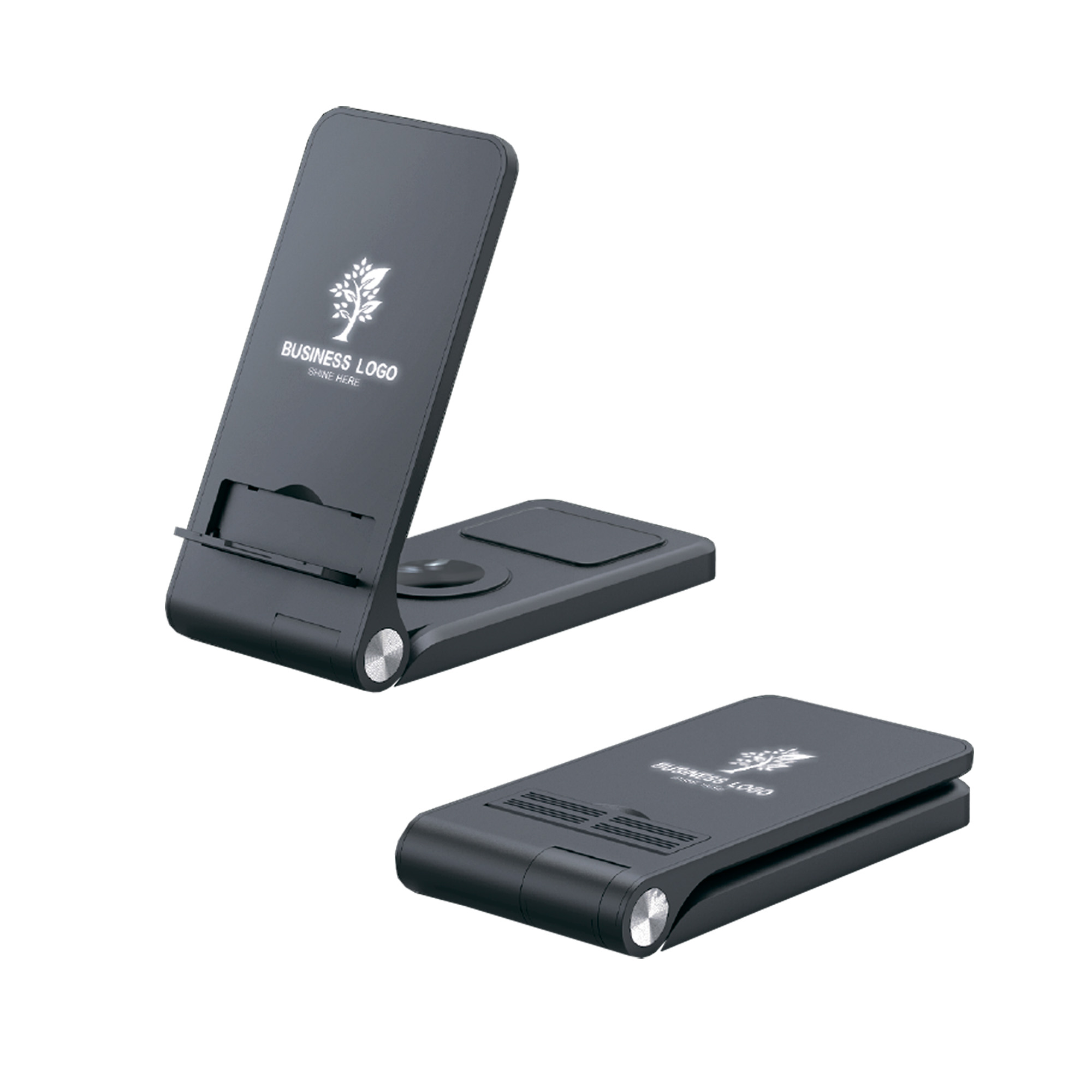 Складная беспроводная (15W) зарядная станция "Clap" с подсветкой логотипа и подставкой для смартфона-0