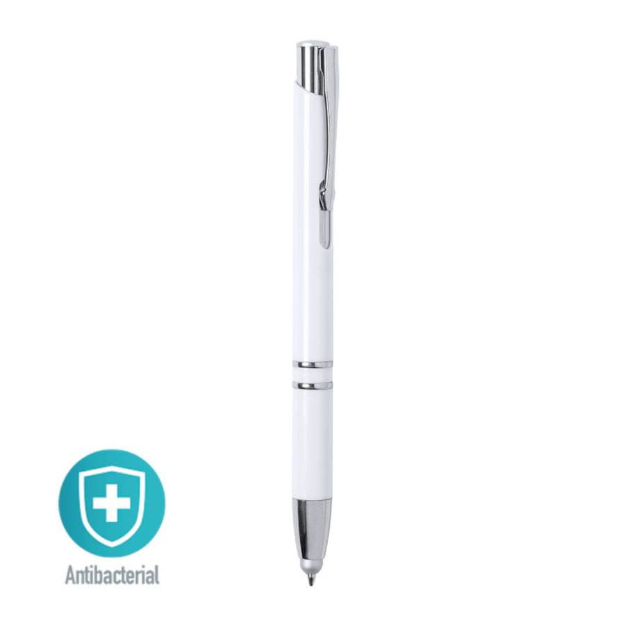 Шариковая ручка со стилусом TOPEN, белый, антибактериальный пластик, белый-2