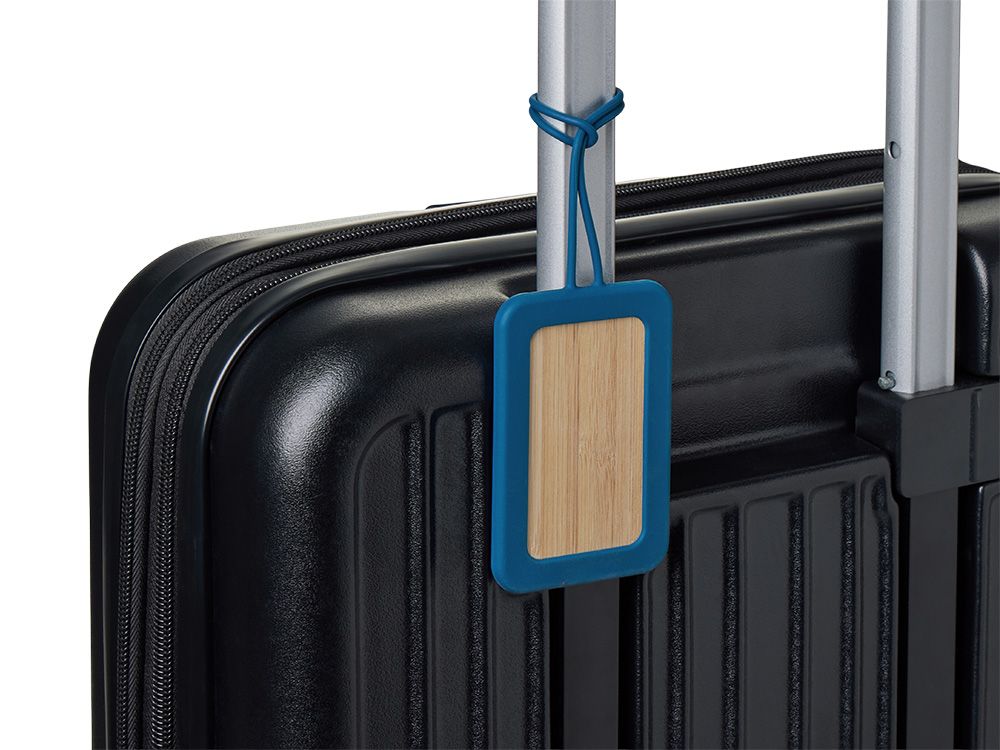 Бамбуковая багажная бирка с силиконовым чехлом Тагу, темно-синий-4