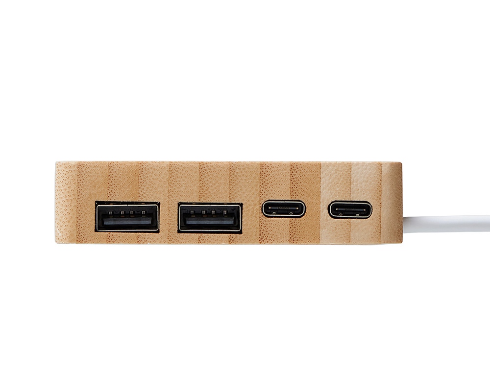 USB хаб Memo, 2*USB, 2*Type C, бамбук-7