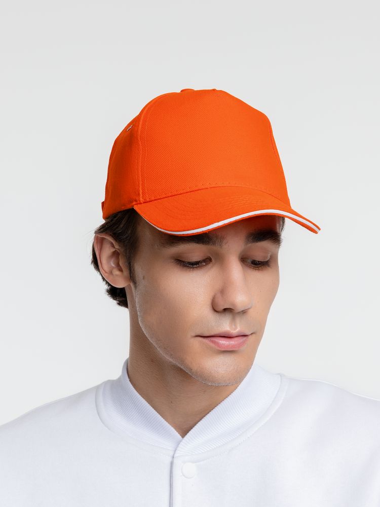 Бейсболка Classic, оранжевая с белым кантом-2