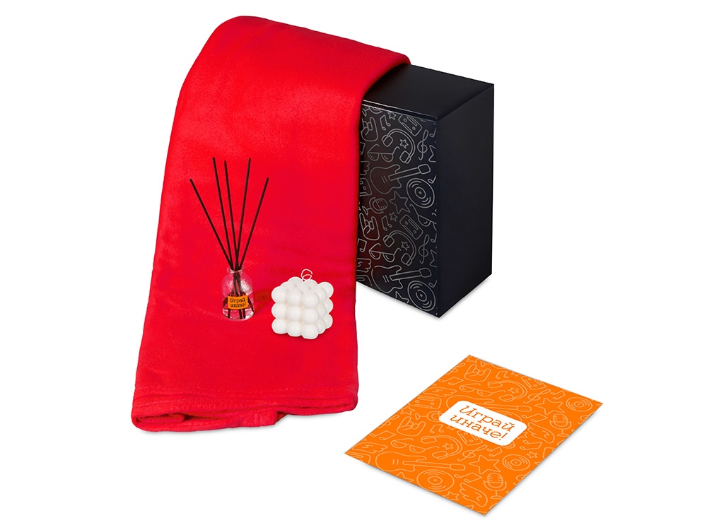 Подарочный набор с пледом, свечой и диффузором, красный-0
