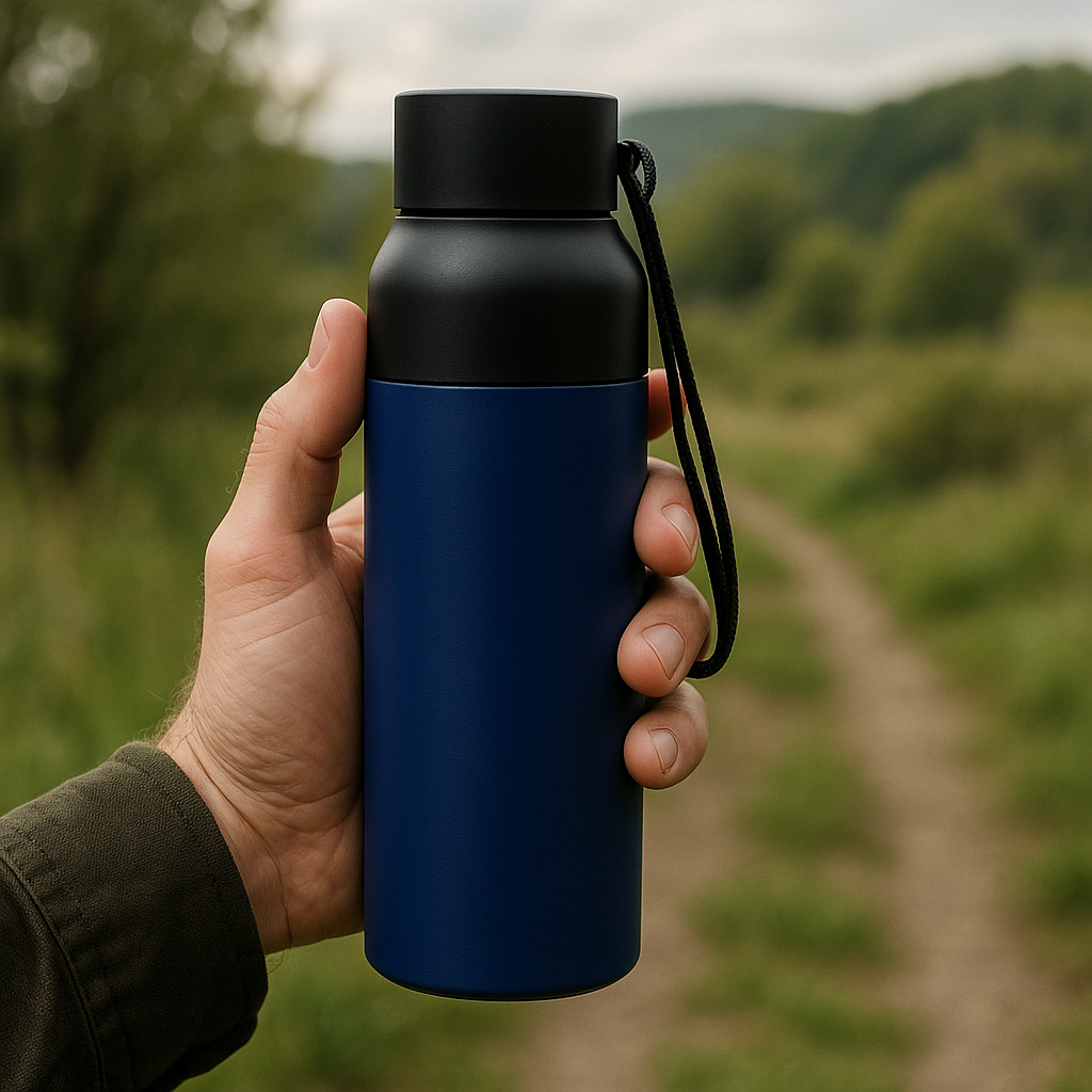 Термобутылка Button Black (черный с синим)-9