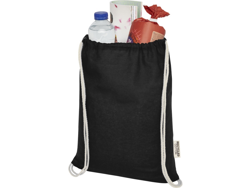 Oregon сумка-кисет из переработанного хлопка, сертифицированного согласно GRS, плотностью 140 г/м² - сплошной черный-2