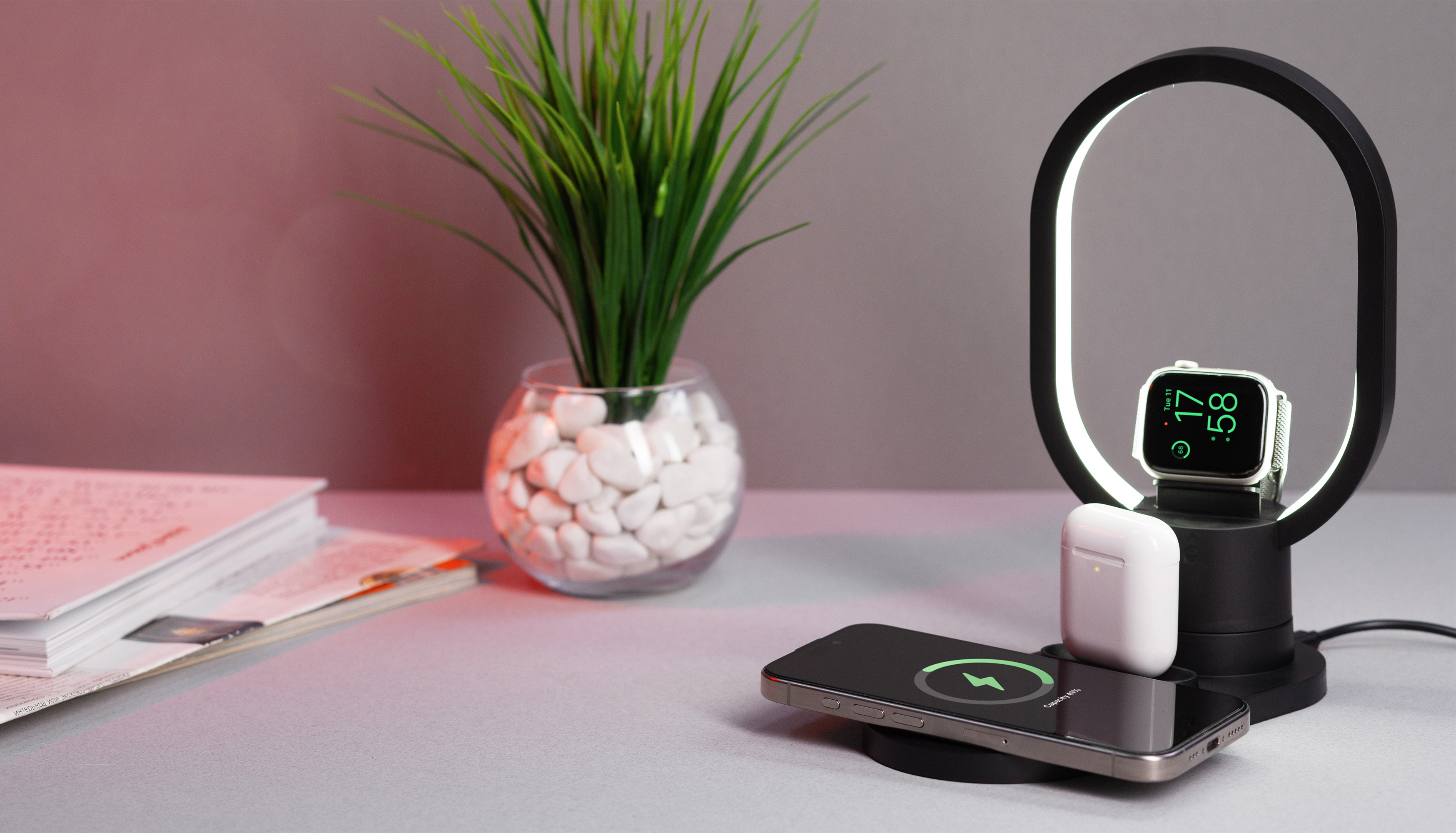 Настольная беспроводная (15W) зарядная станция "Starship" с лампой-1