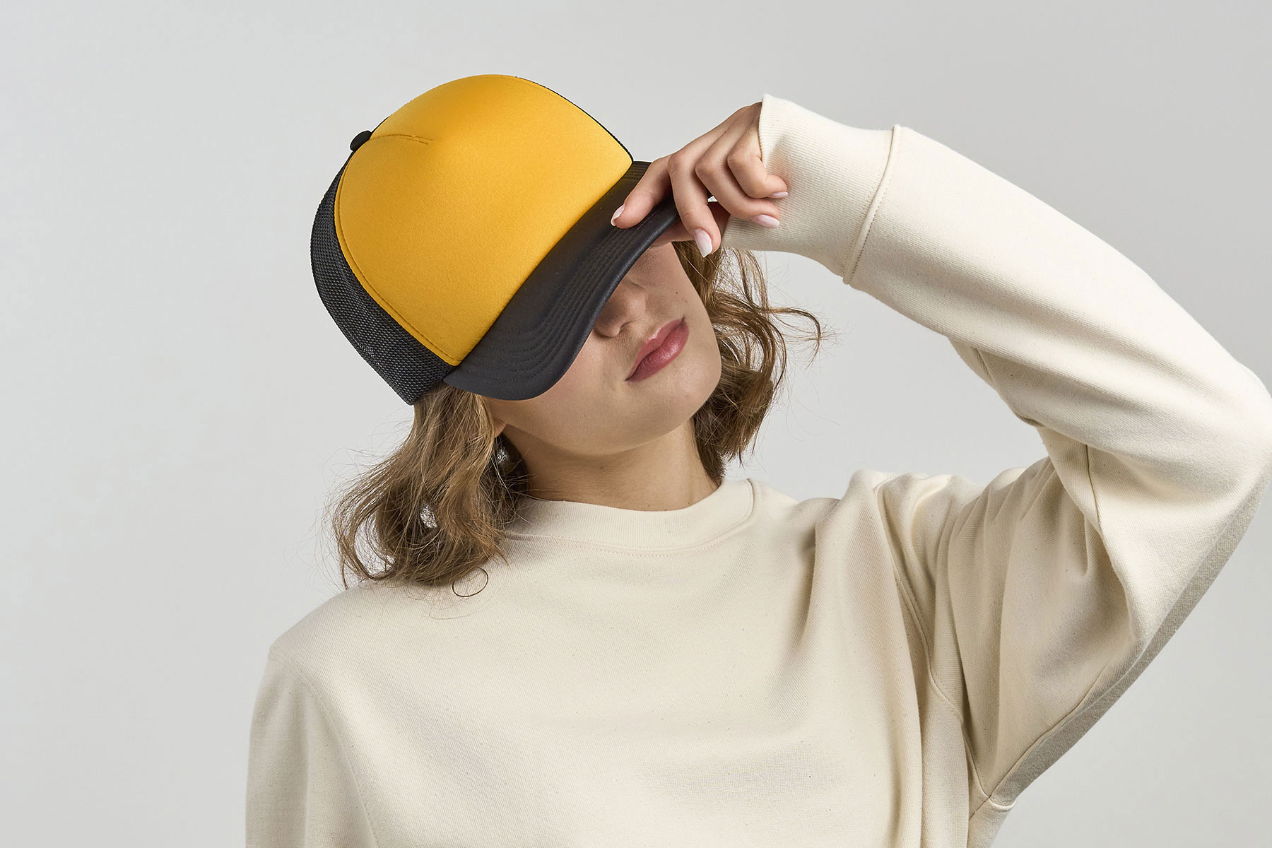 Бейсболка RAPPER-S, 5 клиньев, пластиковая застёжка, белый, желтый-5