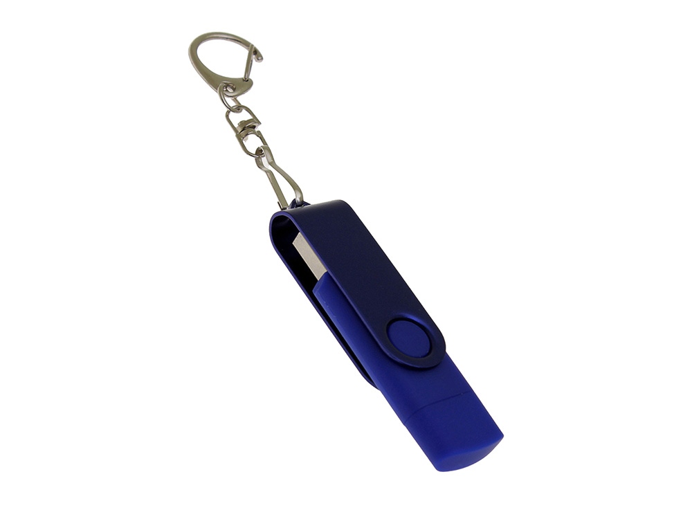 USB-флешка на 8 Гб 2 в 1 поворотный механизм, c дополнительным разъемом Type-C с одноцветным металлическим клипом, синий-0